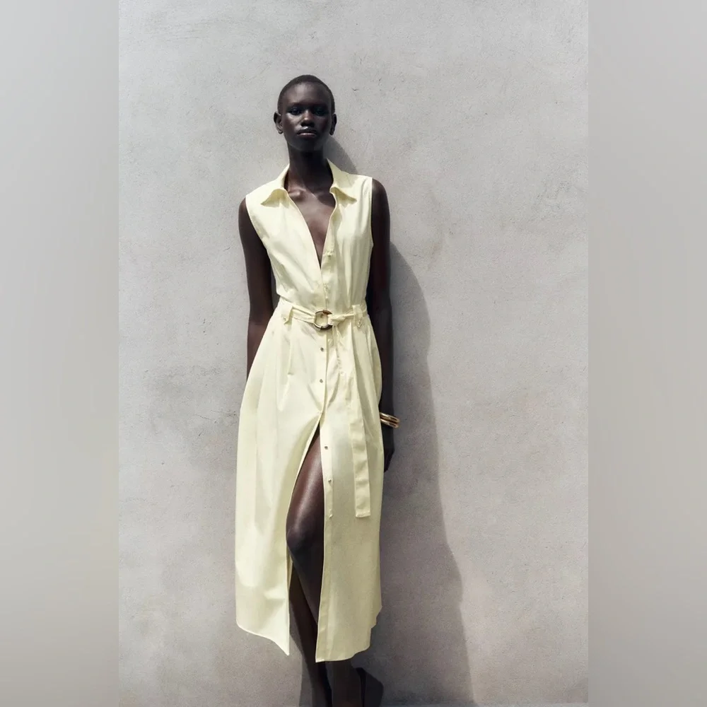 NWT ZARA BELTED POPLIN MIDI DRESS SIZE S - Picture 2 of 10